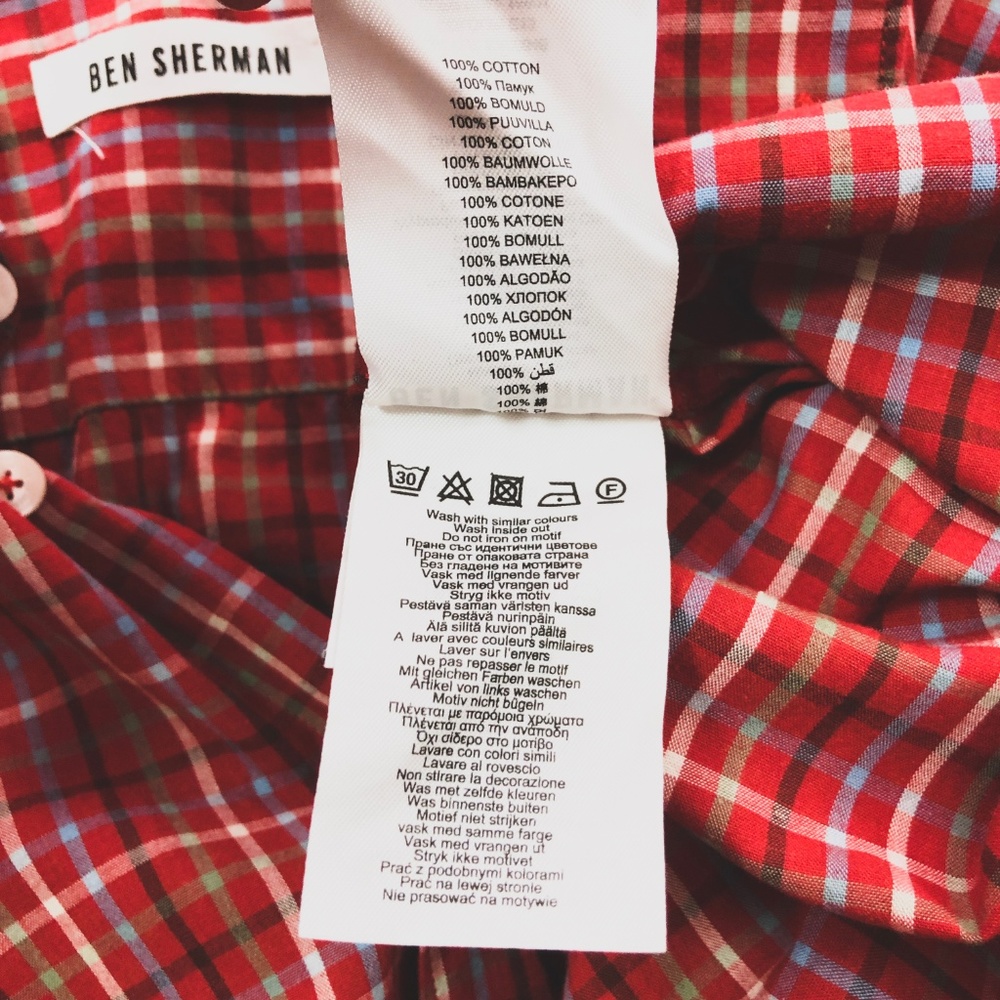 Ben Sherman Slim Fit Red Checked Plaid Shirt XL - Picture 6 of 7